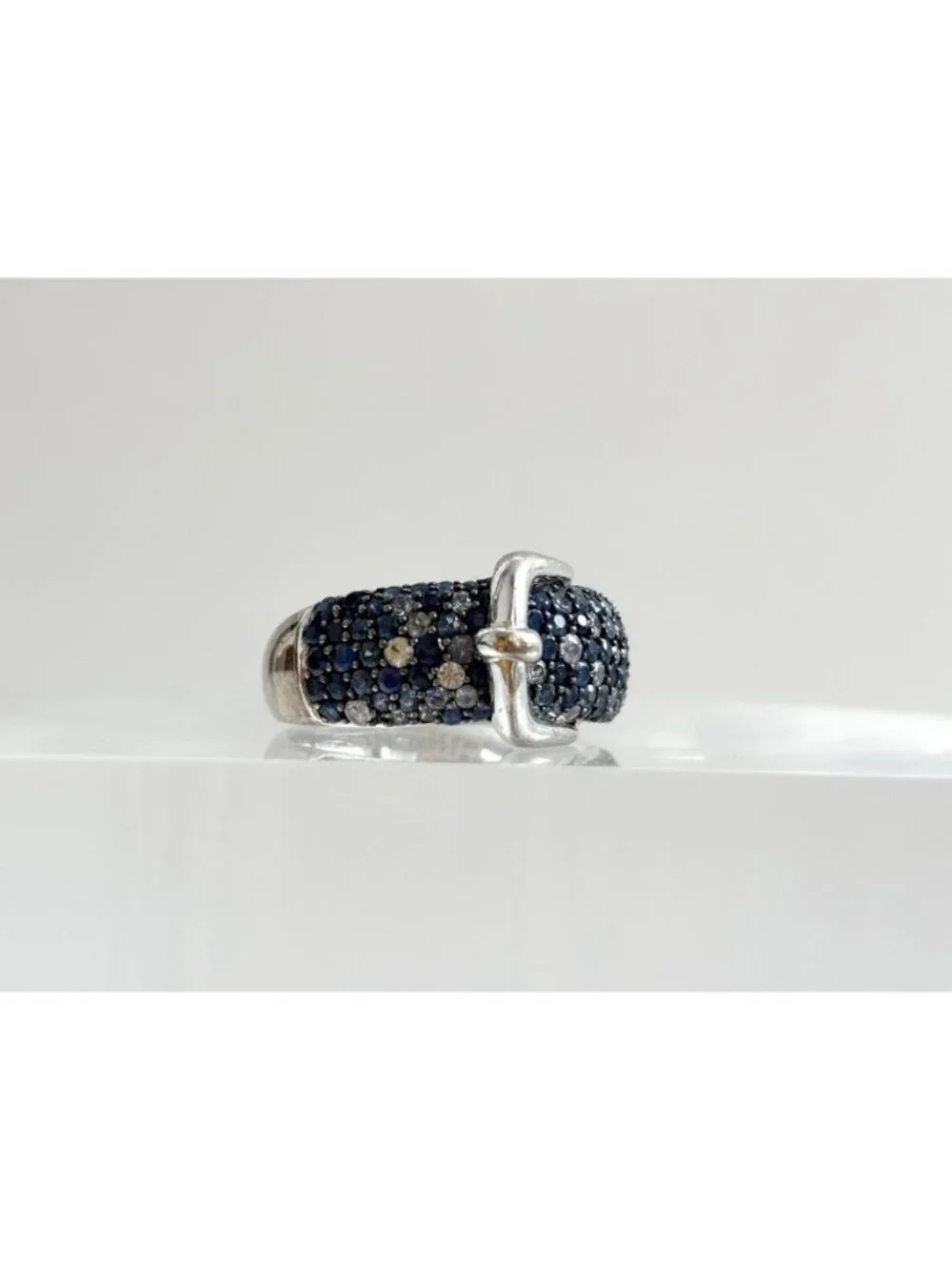 Belt Buckle Multi Shade Blue Topaz Cluster Sterling Silver 925 Vintage Ring sz 9